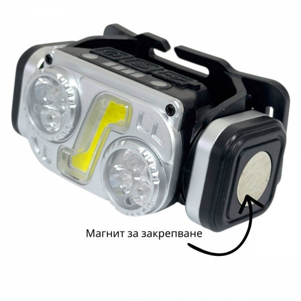 Мощен LED челник с 6 режима и сензор за движение